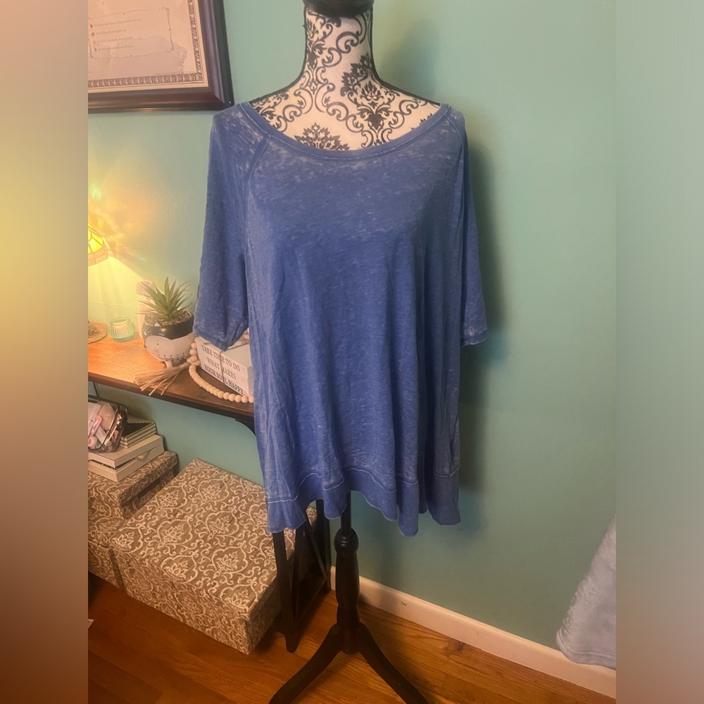 Calvin Klein Performance Factory Faded Blue Asymmetrical Tee T-Shirt Top sz 2XL